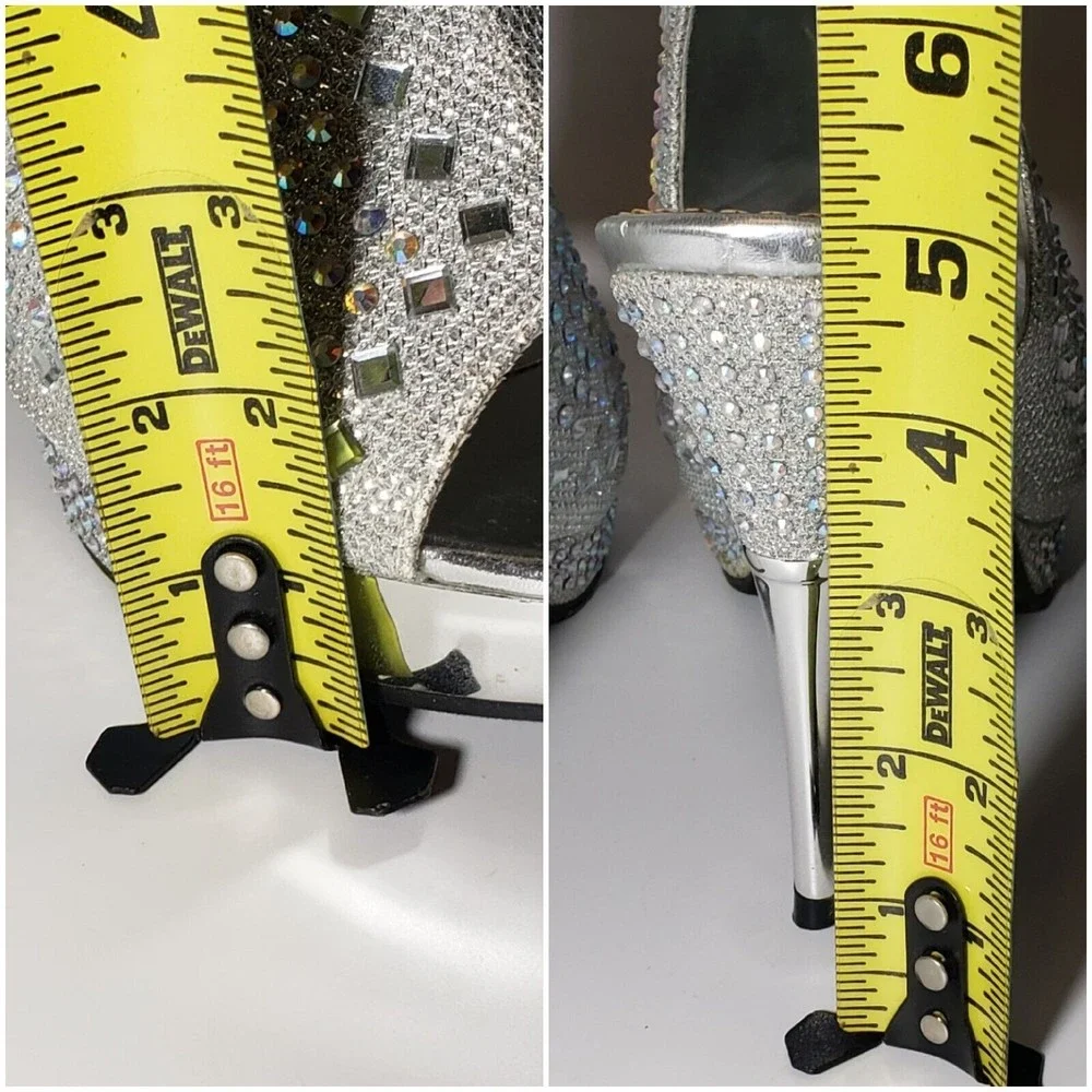 Hot Tomato Silver Embellished Platform Heels Sz 10 Adj Heel Strap Open Toe Y2K